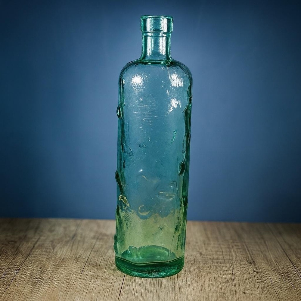 Vintage Blown Glass Bottle Seahorse Starfish Coastal Decor 10.5